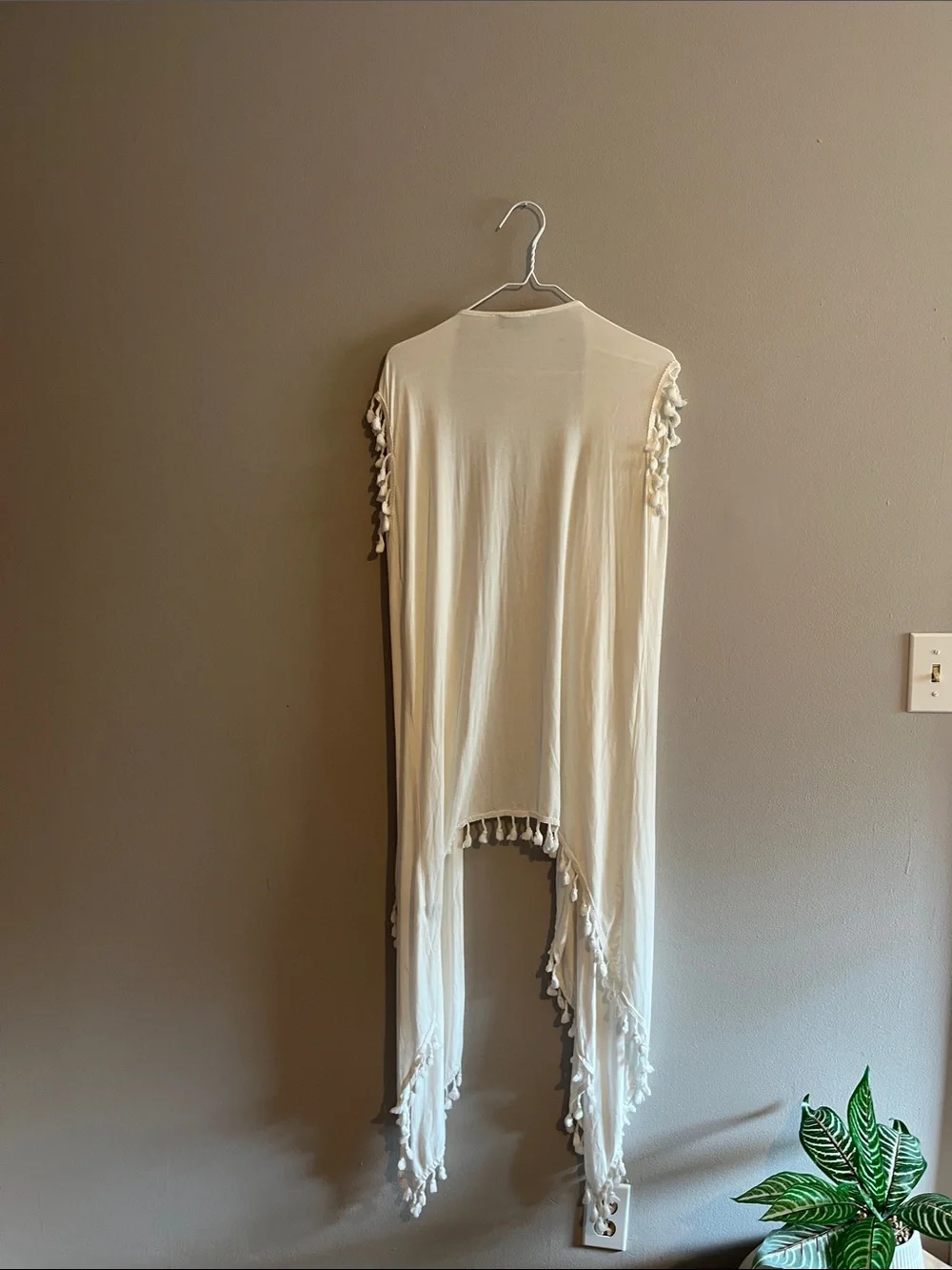 POL Waterfall Asymmetrical  Cream Long Tassel Trim Duster Boho SZ Small